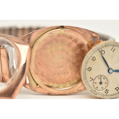 494 - A 9CT GOLD CASED WRISTWATCH, manual wind, round silvered dial with Arabic numerals, subsidiary dial ... 