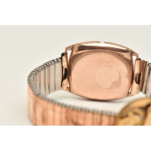 494 - A 9CT GOLD CASED WRISTWATCH, manual wind, round silvered dial with Arabic numerals, subsidiary dial ... 