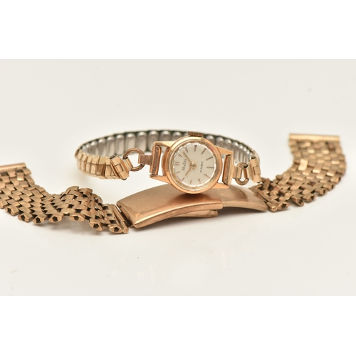 496 - A 9CT GOLD WATCH BRACELET AND LADIES WATCH, a brick link bracelet and folding clasp, hallmarked Birm... 