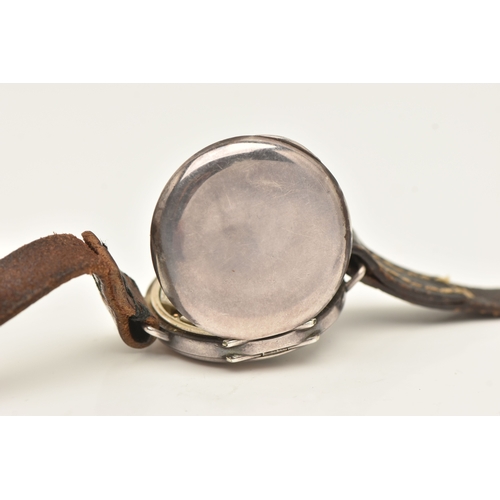 497 - AN EARLY 20TH CENTURY SILVER CASED WRISTWATCH, manual wind, round white Roman numeral dial, polished... 
