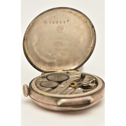498 - AN EARLY 20TH CENTURY SILVER CASED WATCH HEAD, manual wind, round white Arabic numeral, worn lumines... 