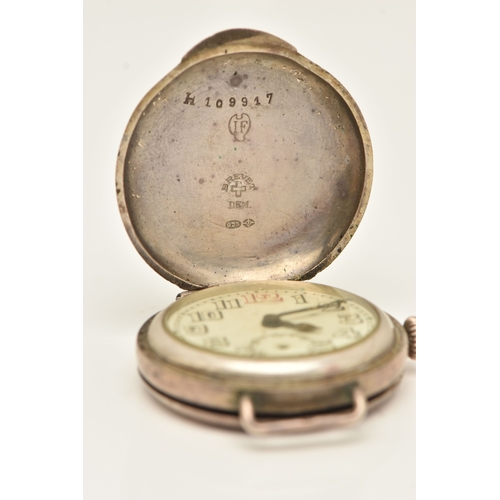 498 - AN EARLY 20TH CENTURY SILVER CASED WATCH HEAD, manual wind, round white Arabic numeral, worn lumines... 
