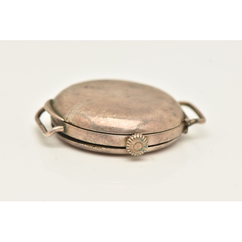 498 - AN EARLY 20TH CENTURY SILVER CASED WATCH HEAD, manual wind, round white Arabic numeral, worn lumines... 