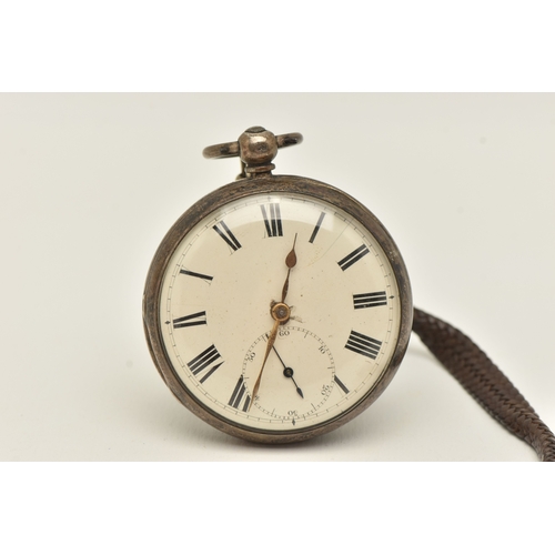 499 - AN EARLY 20TH CENTURY SILVER OPEN FACE POCKET WATCH, key wound, round white Roman numeral dial, subs... 