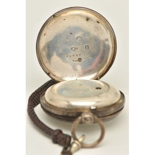 499 - AN EARLY 20TH CENTURY SILVER OPEN FACE POCKET WATCH, key wound, round white Roman numeral dial, subs... 