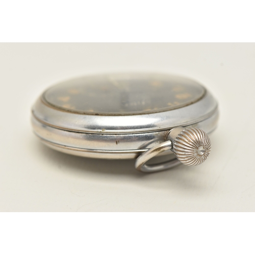 500 - A MILITARY ISSUE OPEN FACE POCKET WATCH, manual wind, round black dial signed 'Siter', Arabic numera... 