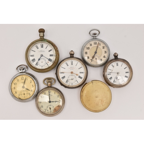 502 - AN ASSORTMENT OF POCKET WATCHES, to include a white metal cased open face pocket watch, stamped with... 