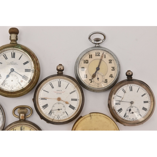 502 - AN ASSORTMENT OF POCKET WATCHES, to include a white metal cased open face pocket watch, stamped with... 