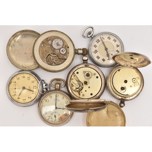 502 - AN ASSORTMENT OF POCKET WATCHES, to include a white metal cased open face pocket watch, stamped with... 