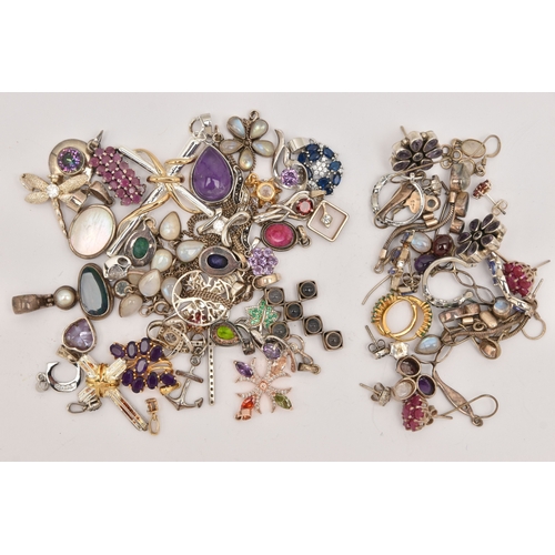 507 - A SMALL BAG OF ASSORTED GEM SET PENDANTS, NECKLACES AND EARRINGS, to include two rainbow moonstone l... 