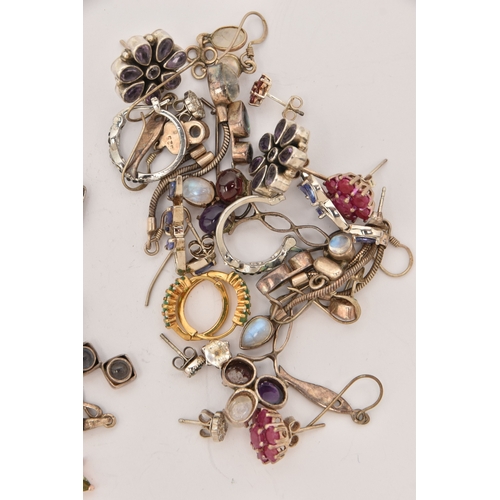 507 - A SMALL BAG OF ASSORTED GEM SET PENDANTS, NECKLACES AND EARRINGS, to include two rainbow moonstone l... 