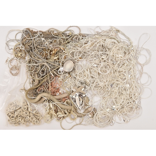 508 - A BAG OF ASSORTED CHAINS, various styles, most pieces stamped 925 or marks to indicate silver, also ... 
