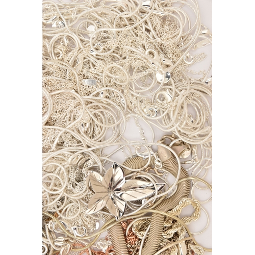508 - A BAG OF ASSORTED CHAINS, various styles, most pieces stamped 925 or marks to indicate silver, also ... 