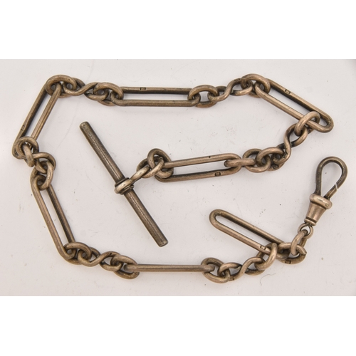 509 - A SILVER ALBERT CHAIN, fetter Albert chain, links stamped with sterling marks, fitted with a T-bar a... 