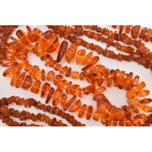 513 - THREE COPAL AMBER NECKLACES, lengths 316mm, 1610mm and 700mm, approximate gross weight 224.5 grams
