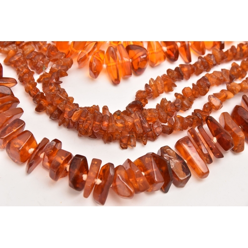 513 - THREE COPAL AMBER NECKLACES, lengths 316mm, 1610mm and 700mm, approximate gross weight 224.5 grams