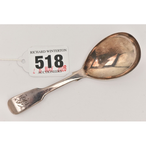 518 - A GEORGIAN SILVER CADDY SPOON, fiddle pattern with engraved initial to the terminal of the handle, h... 