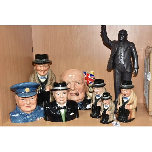 795 - A GROUP OF WINSTON CHURCHILL CHARACTER JUGS, comprising Royal Doulton 'Character Jug of the Year' 19... 