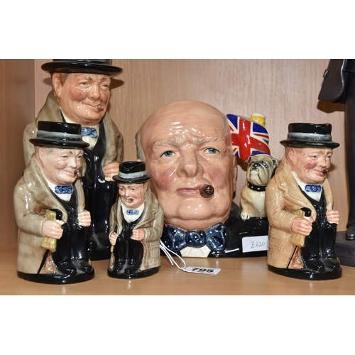 795 - A GROUP OF WINSTON CHURCHILL CHARACTER JUGS, comprising Royal Doulton 'Character Jug of the Year' 19... 