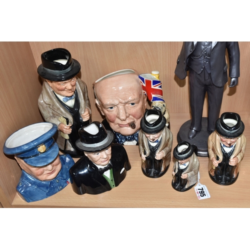 795 - A GROUP OF WINSTON CHURCHILL CHARACTER JUGS, comprising Royal Doulton 'Character Jug of the Year' 19... 