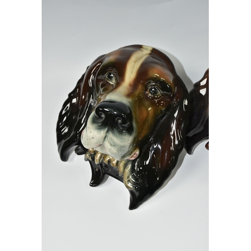799 - TWO LARGE BESWICK DOG WALL PLAQUES, comprising two plaques of  setters heads, model no. 668, heights... 