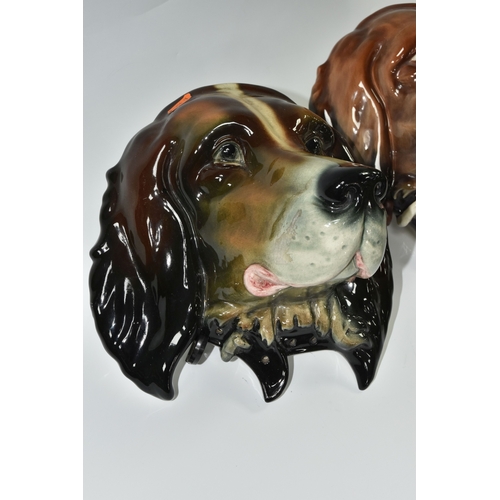799 - TWO LARGE BESWICK DOG WALL PLAQUES, comprising two plaques of  setters heads, model no. 668, heights... 