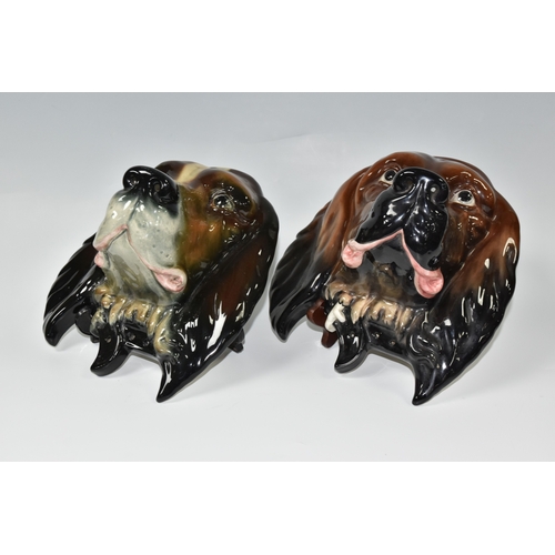 799 - TWO LARGE BESWICK DOG WALL PLAQUES, comprising two plaques of  setters heads, model no. 668, heights... 