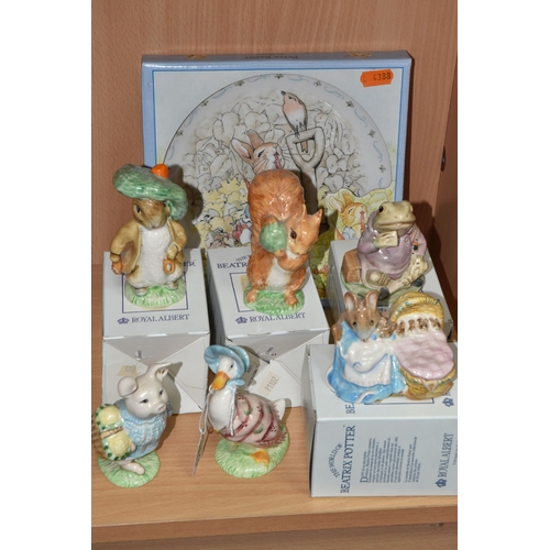 803 - A GROUP OF ROYAL ALBERT BEATRIX POTTER FIGURES, comprising 'Benjamin Bunny', 'Squirrel Nutkins', 'Je... 