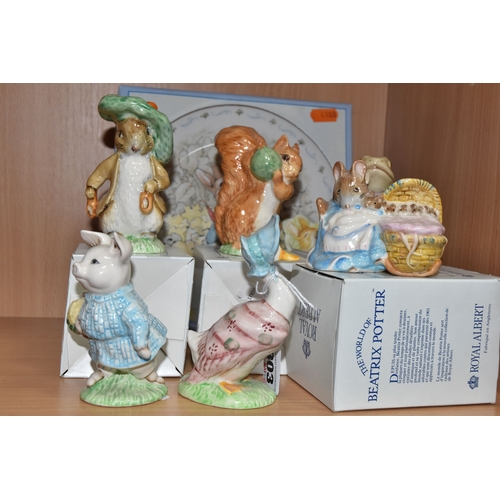 803 - A GROUP OF ROYAL ALBERT BEATRIX POTTER FIGURES, comprising 'Benjamin Bunny', 'Squirrel Nutkins', 'Je... 