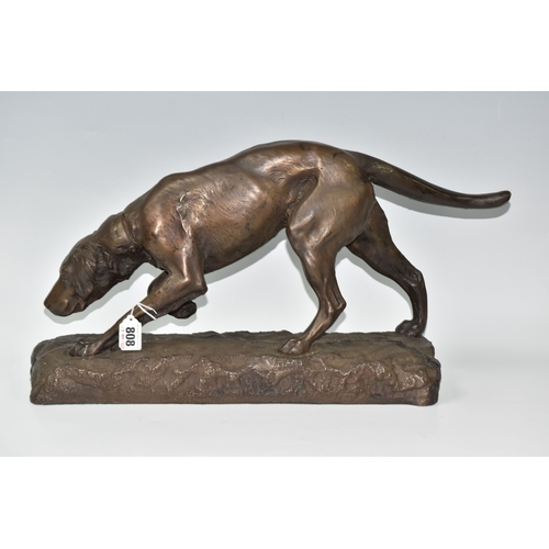 808 - A BRONZED COMPOSITE SCULPTURE OF A GUN DOG, in the style of Georges Gardet, bearing in mould signatu... 