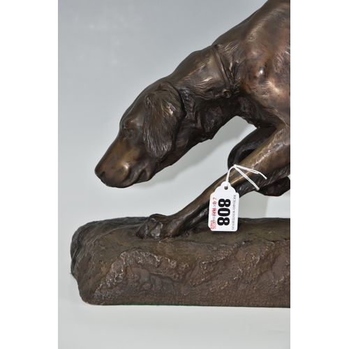 808 - A BRONZED COMPOSITE SCULPTURE OF A GUN DOG, in the style of Georges Gardet, bearing in mould signatu... 