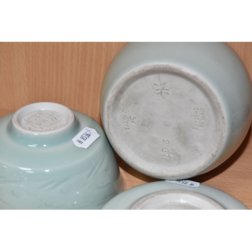 818 - THREE PIECES OF STUDIO POTTERY BY AGNETE HOY (1914-2000) FOR BULLERS, comprising a bulbous vase, hei... 