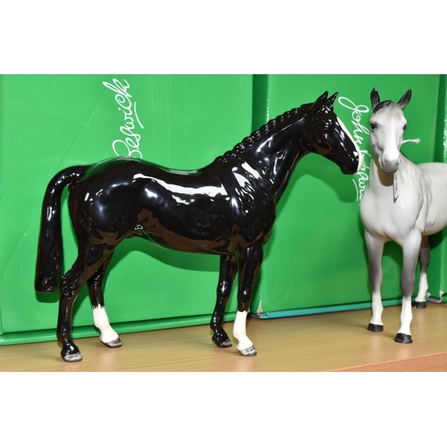 825 - THREE BESWICK HORSE FIGURES, comprising black Hunter, a UKIC exclusive from a special edition of 500... 