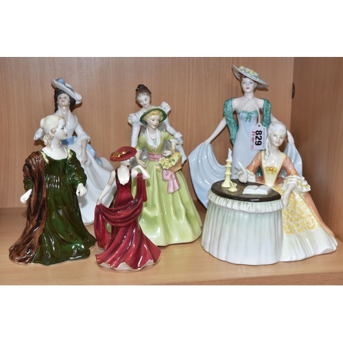 829 - SEVEN COALPORT, ROYAL WORCESTER AND ROYAL DOULTON FIGURINES, comprising Royal Worcester Spring Morn ... 