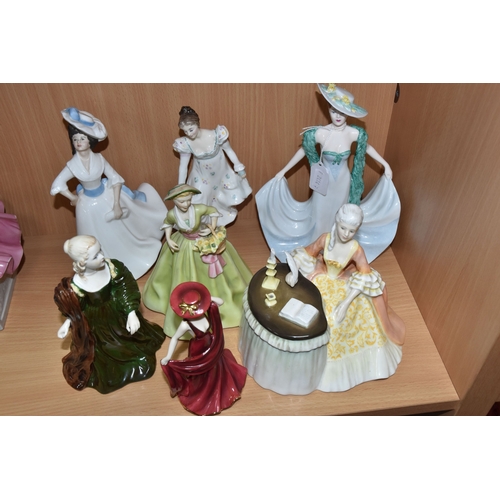 829 - SEVEN COALPORT, ROYAL WORCESTER AND ROYAL DOULTON FIGURINES, comprising Royal Worcester Spring Morn ... 