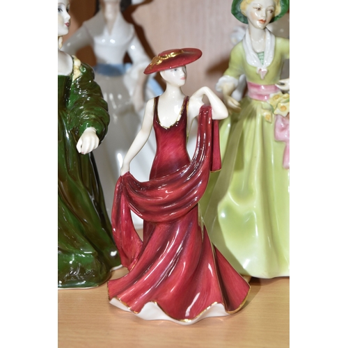 829 - SEVEN COALPORT, ROYAL WORCESTER AND ROYAL DOULTON FIGURINES, comprising Royal Worcester Spring Morn ... 