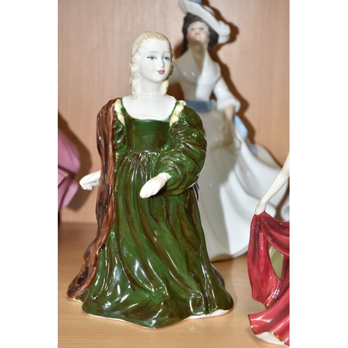829 - SEVEN COALPORT, ROYAL WORCESTER AND ROYAL DOULTON FIGURINES, comprising Royal Worcester Spring Morn ... 