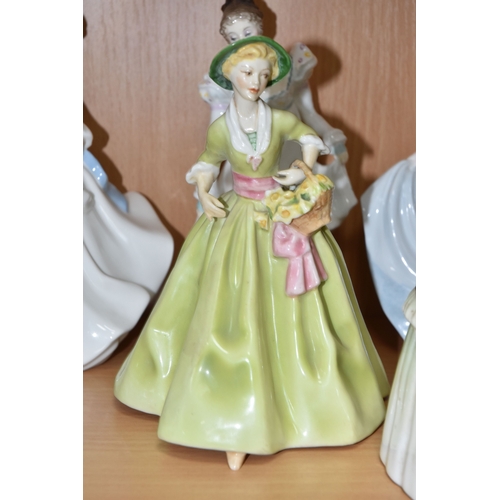 829 - SEVEN COALPORT, ROYAL WORCESTER AND ROYAL DOULTON FIGURINES, comprising Royal Worcester Spring Morn ... 