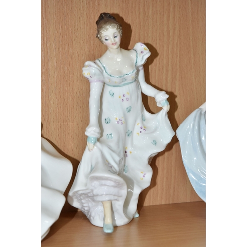 829 - SEVEN COALPORT, ROYAL WORCESTER AND ROYAL DOULTON FIGURINES, comprising Royal Worcester Spring Morn ... 