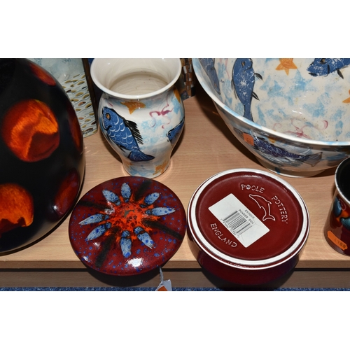 831 - A GROUP OF CERAMICS, comprising three pieces of Poole Pottery: a Galaxy pattern purse vase, height 1... 