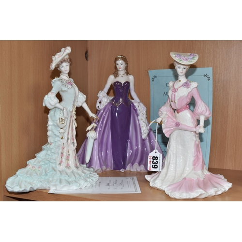839 - THREE LIMITED EDITION COALPORT FIGURINES comprising 'Lady Caroline at the Summer Garden Party,' 'Lad... 