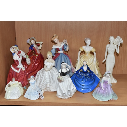 841 - ELEVEN ROYAL DOULTON AND COALPORT FIGURINES, comprising Royal Doulton Heather HN2956, Amy HN3316 Fig... 