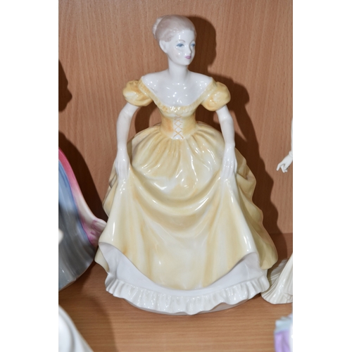 841 - ELEVEN ROYAL DOULTON AND COALPORT FIGURINES, comprising Royal Doulton Heather HN2956, Amy HN3316 Fig... 