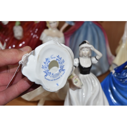 841 - ELEVEN ROYAL DOULTON AND COALPORT FIGURINES, comprising Royal Doulton Heather HN2956, Amy HN3316 Fig... 