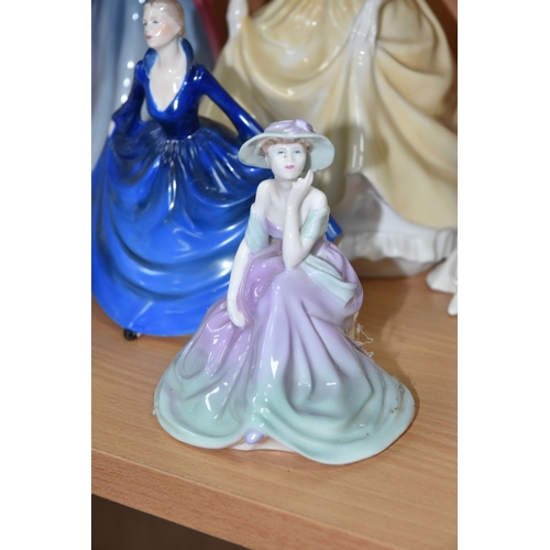 841 - ELEVEN ROYAL DOULTON AND COALPORT FIGURINES, comprising Royal Doulton Heather HN2956, Amy HN3316 Fig... 