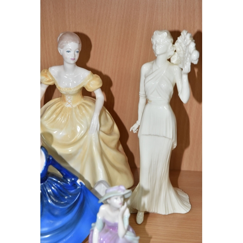 841 - ELEVEN ROYAL DOULTON AND COALPORT FIGURINES, comprising Royal Doulton Heather HN2956, Amy HN3316 Fig... 