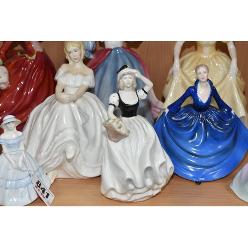 841 - ELEVEN ROYAL DOULTON AND COALPORT FIGURINES, comprising Royal Doulton Heather HN2956, Amy HN3316 Fig... 