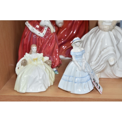 841 - ELEVEN ROYAL DOULTON AND COALPORT FIGURINES, comprising Royal Doulton Heather HN2956, Amy HN3316 Fig... 