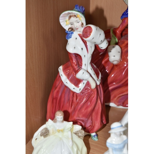 841 - ELEVEN ROYAL DOULTON AND COALPORT FIGURINES, comprising Royal Doulton Heather HN2956, Amy HN3316 Fig... 