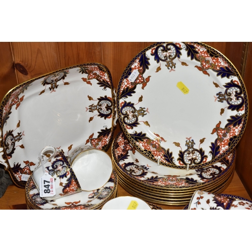 847 - A SMALL ROYAL CROWN DERBY DINNER SET PATTERN NUMBER 4464,  consisting of eight dinner plates (one la... 